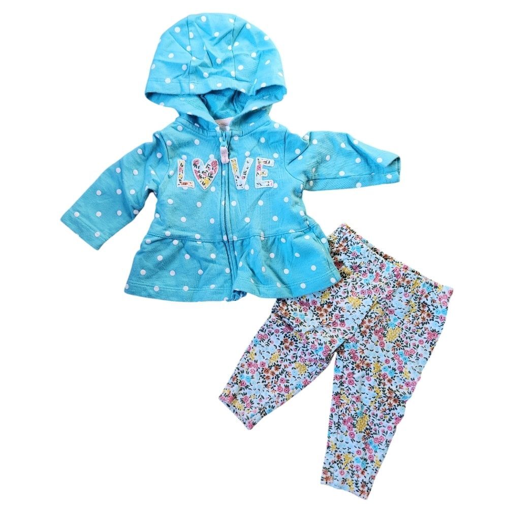 Carter's Love Peplum Hoodie and Pants 2-piece Set Size 3 months